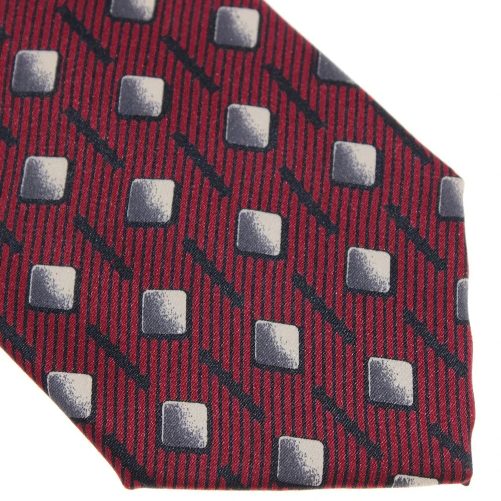 Italo Ferretti NWT Neck Tie in Red Geometric Print 100% Silk Made in Italy